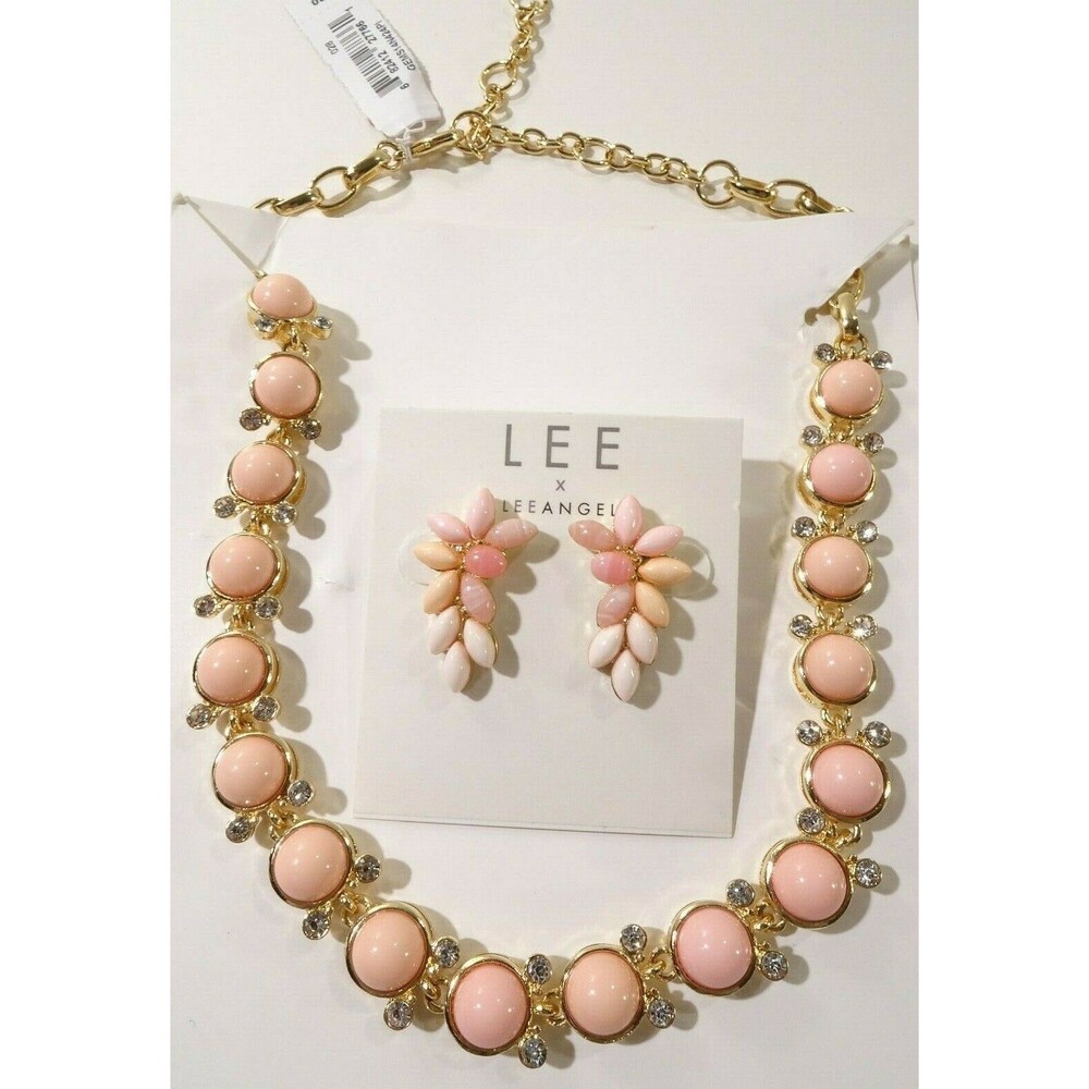 Lee by Lee Angel Women's Capri Collar Necklace NWT 89 PINK Leaf Earrings NWT SET